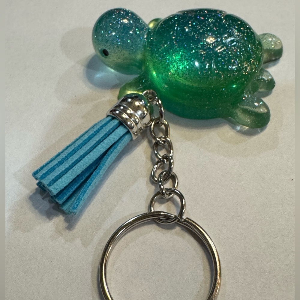 Glitter Green Turtle Tassel Keychain